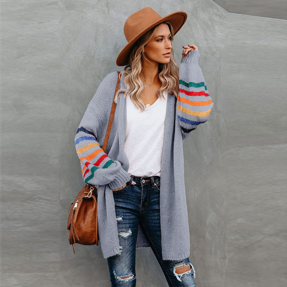 Long Cardigan Ouvert à Rayures