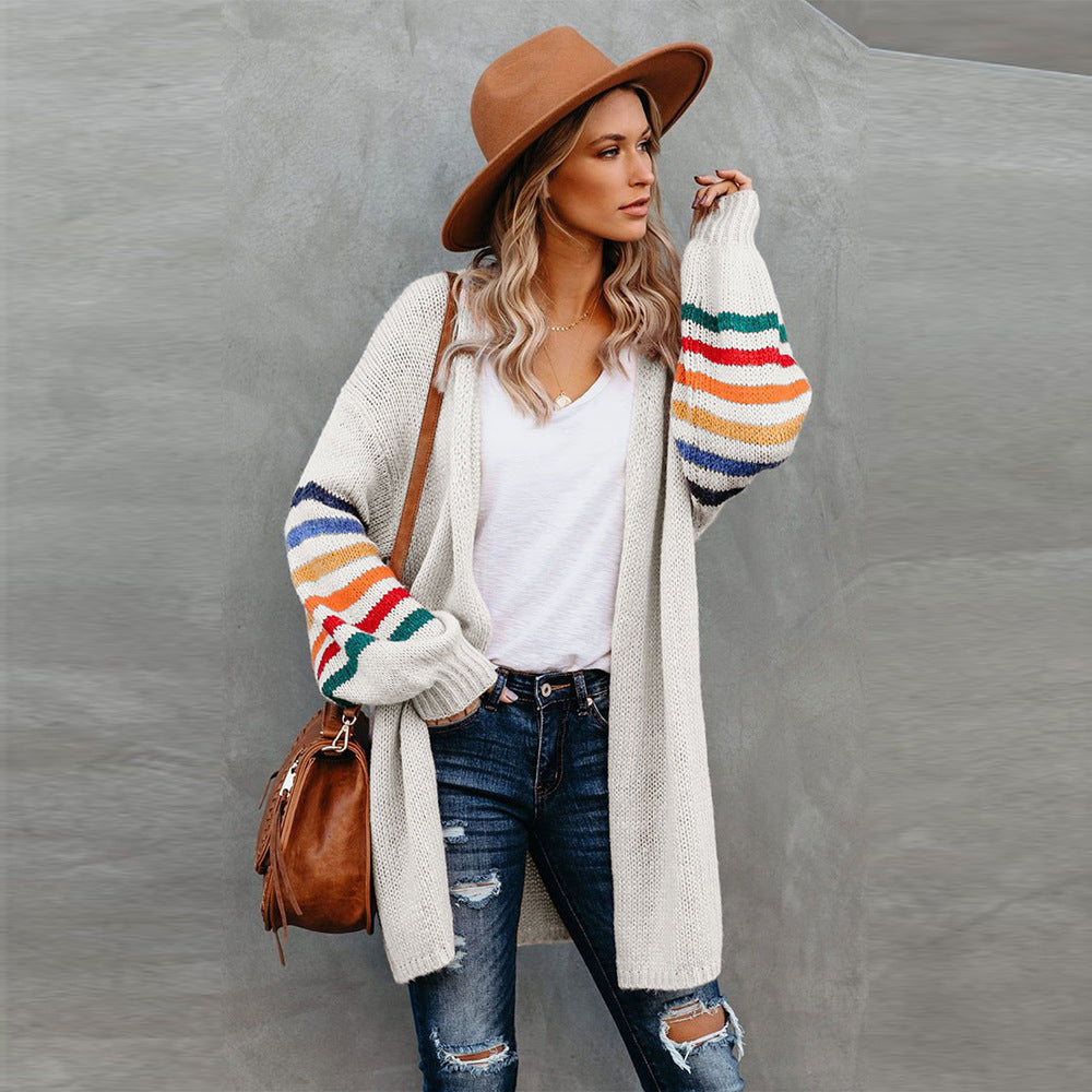 Long Cardigan Ouvert à Rayures