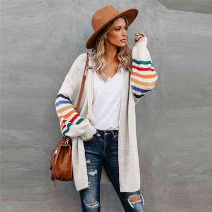 Long Cardigan Ouvert à Rayures