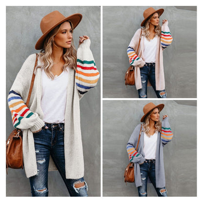 Long Cardigan Ouvert à Rayures