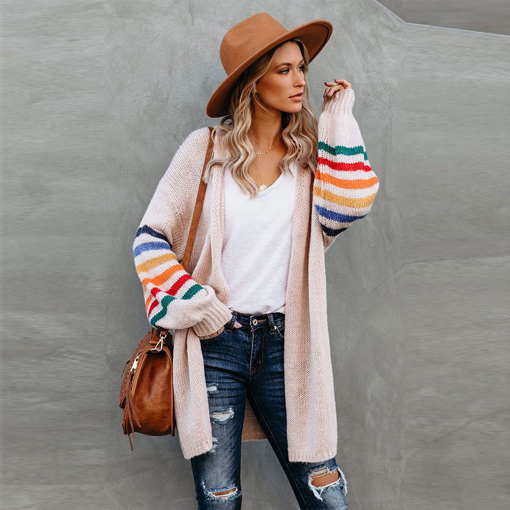 Long Cardigan Ouvert à Rayures